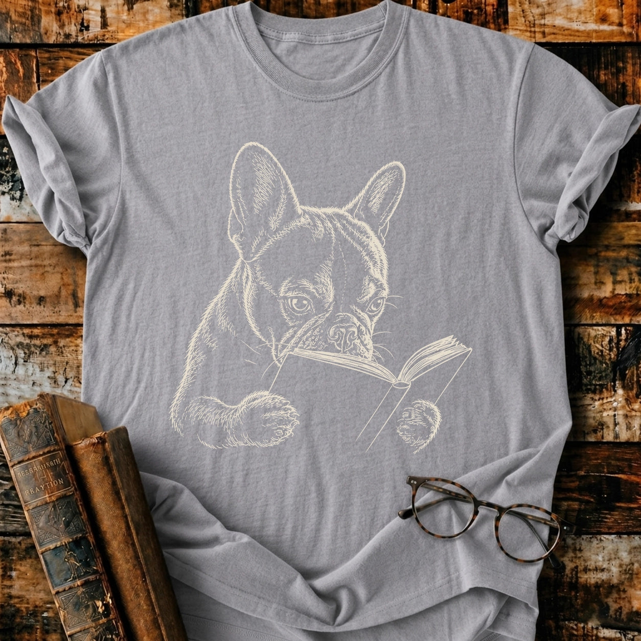 French Bulldog Reading T-Shirt