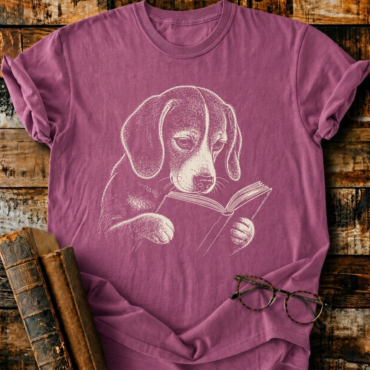 Beagle Reading T-Shirt