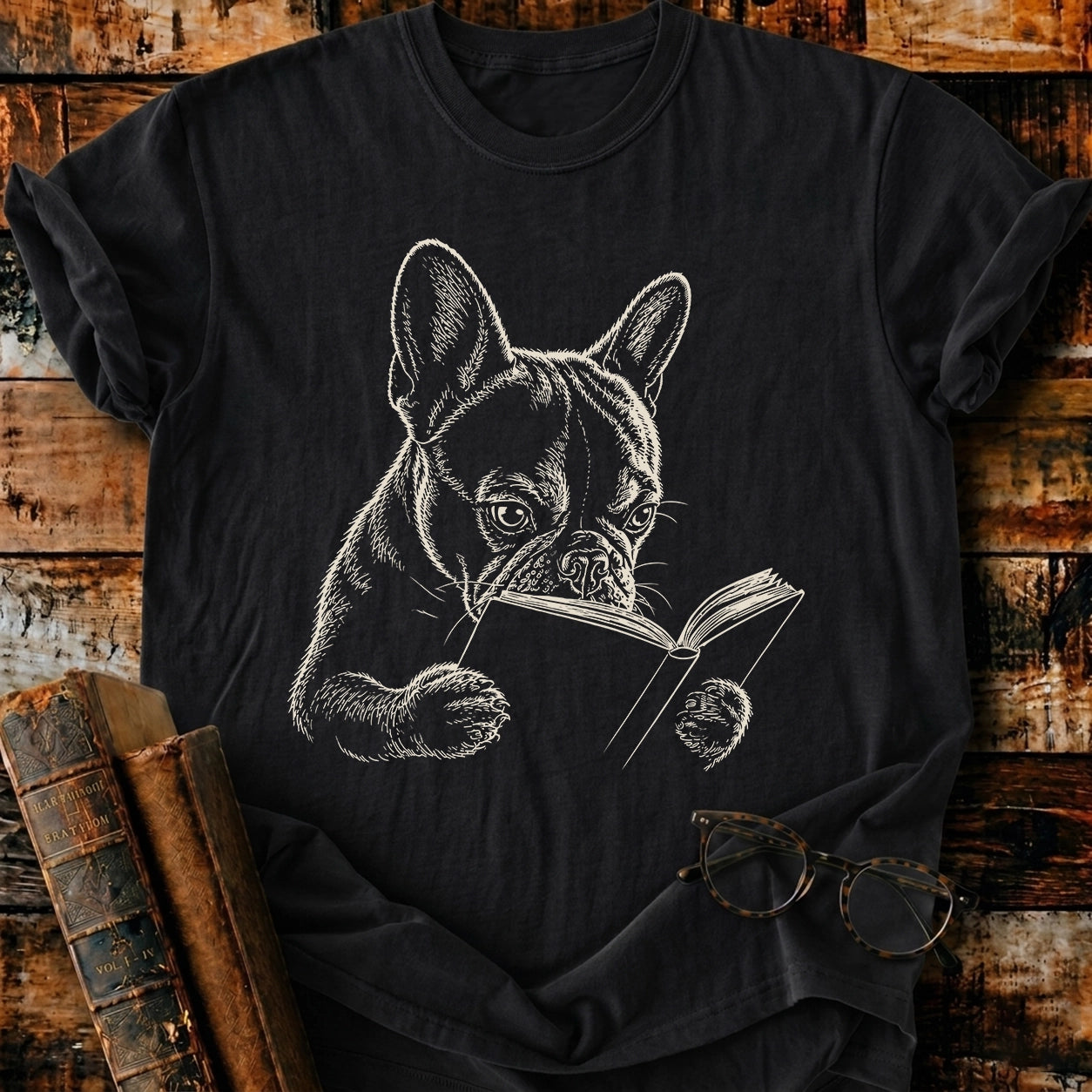 French Bulldog Reading T-Shirt