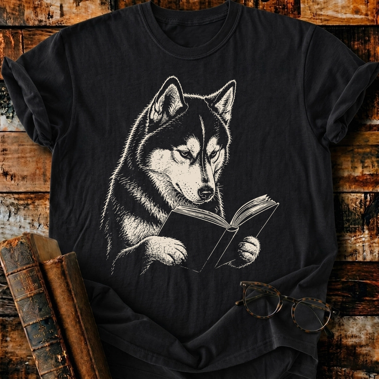 Husky Reading T-Shirt