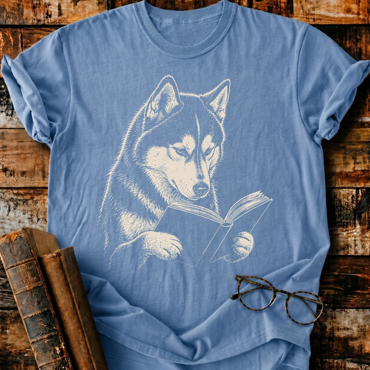 Husky Reading T-Shirt
