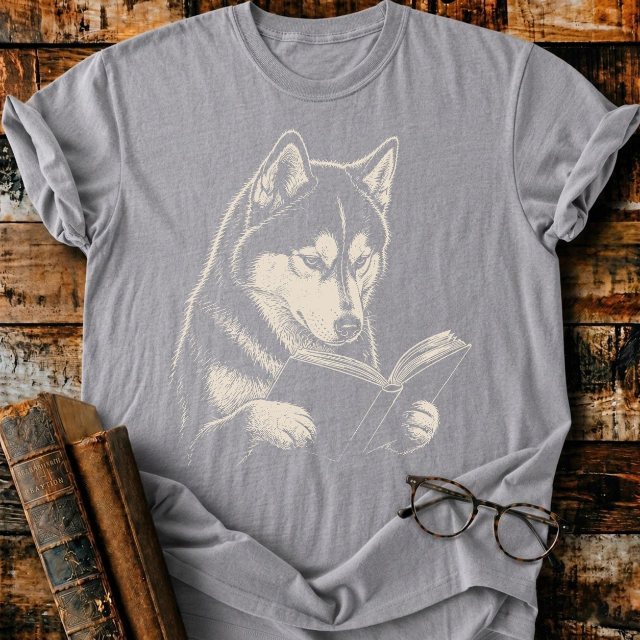 Husky Reading T-Shirt
