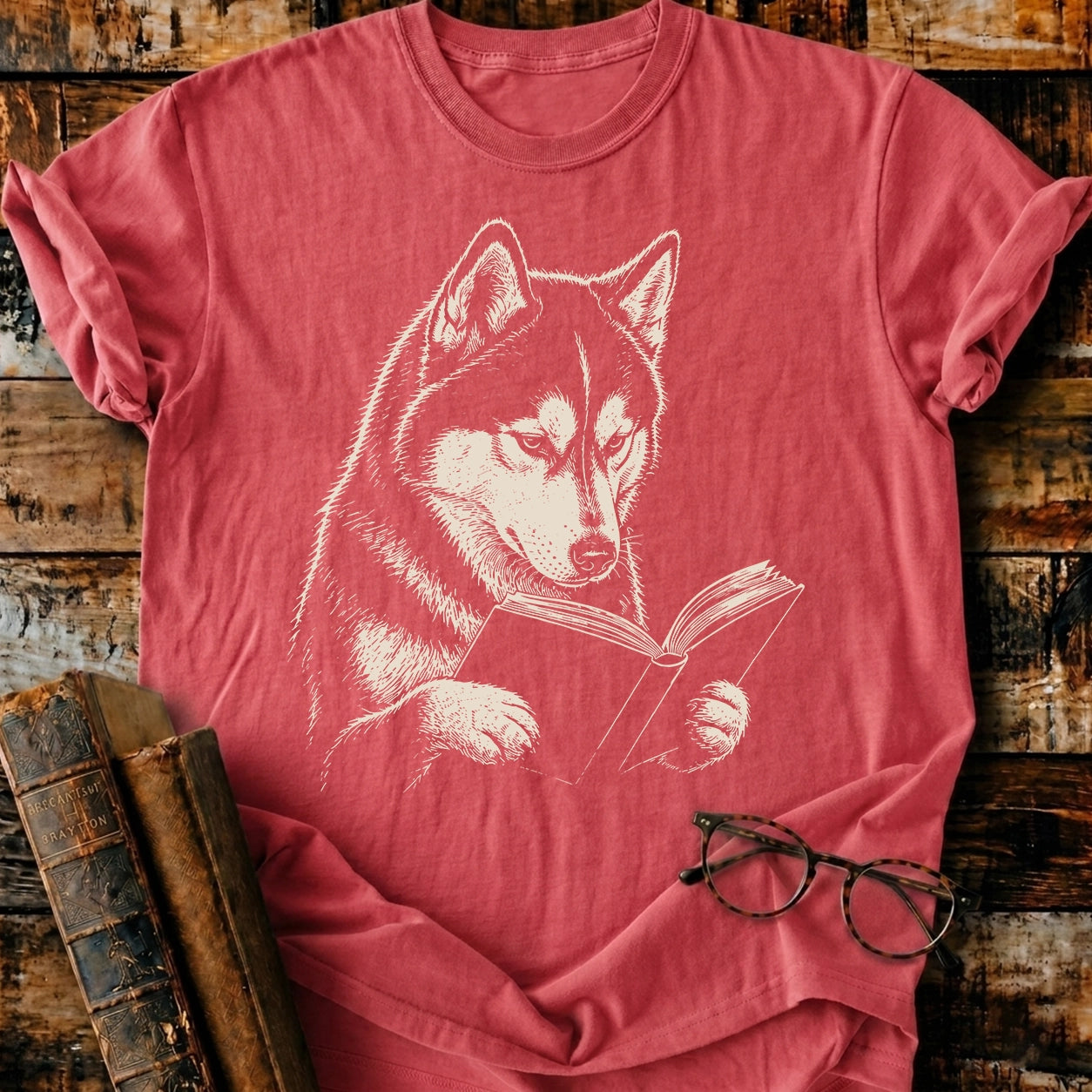 Husky Reading T-Shirt