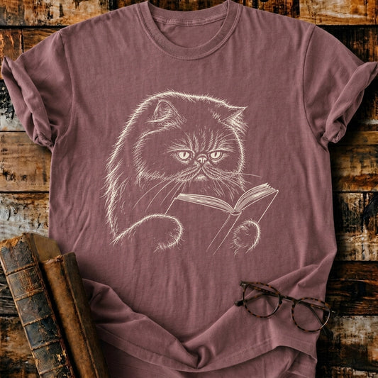 Persian Cat Reading T-Shirt