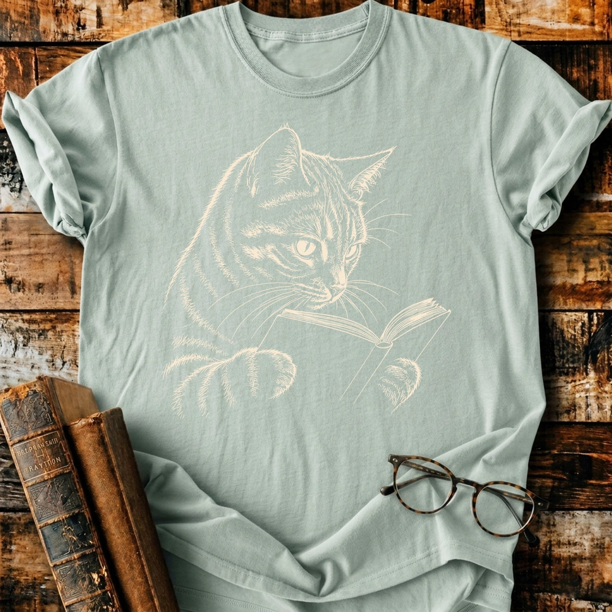 Tabby Cat Reading T-Shirt