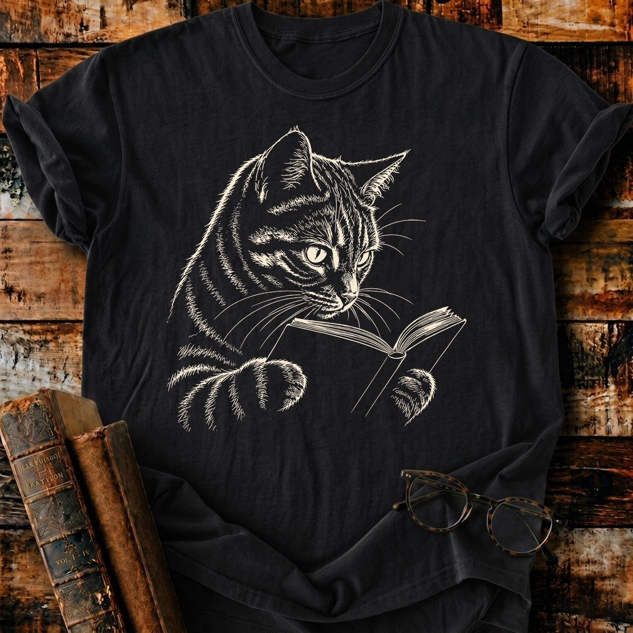 Tabby Cat Reading T-Shirt