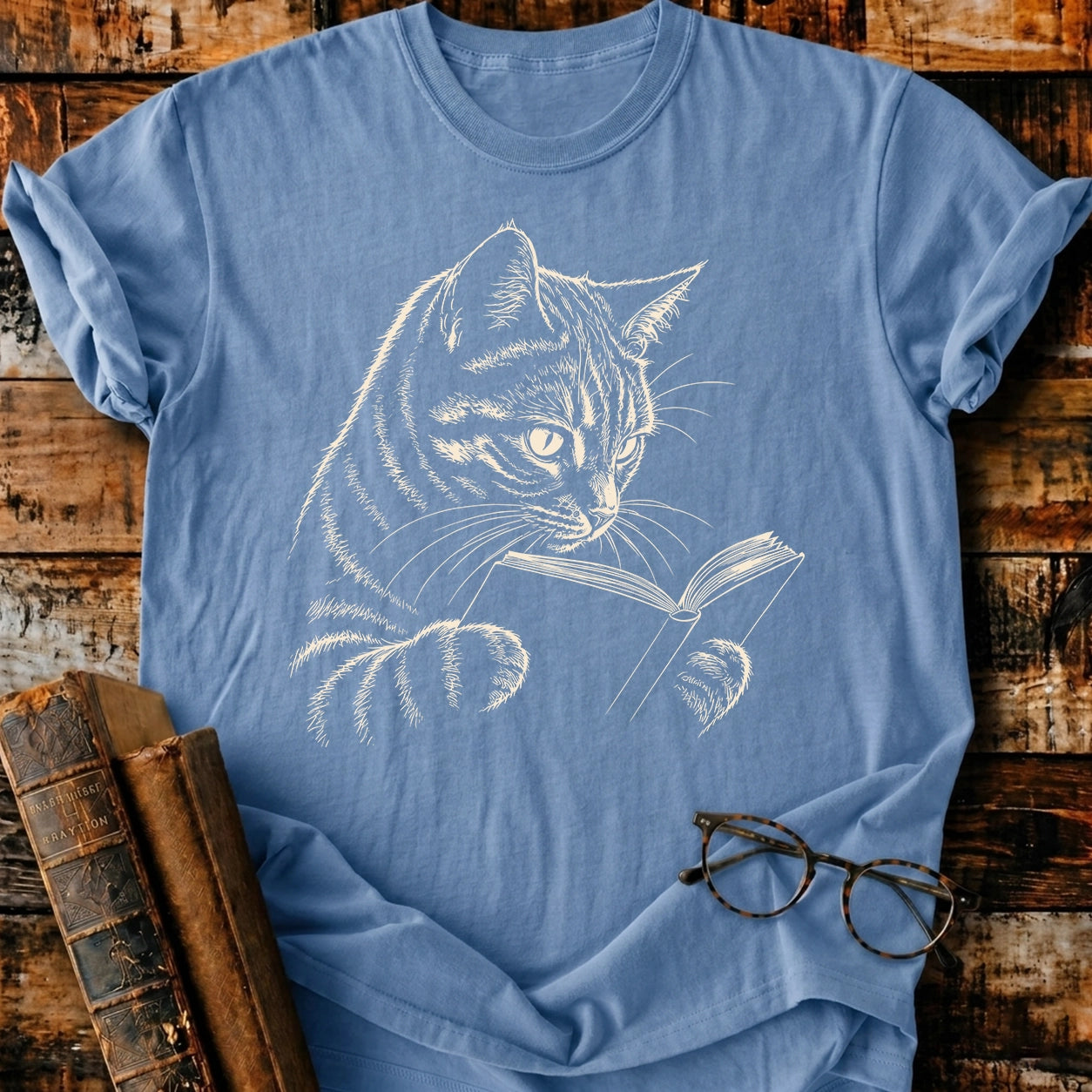 Tabby Cat Reading T-Shirt