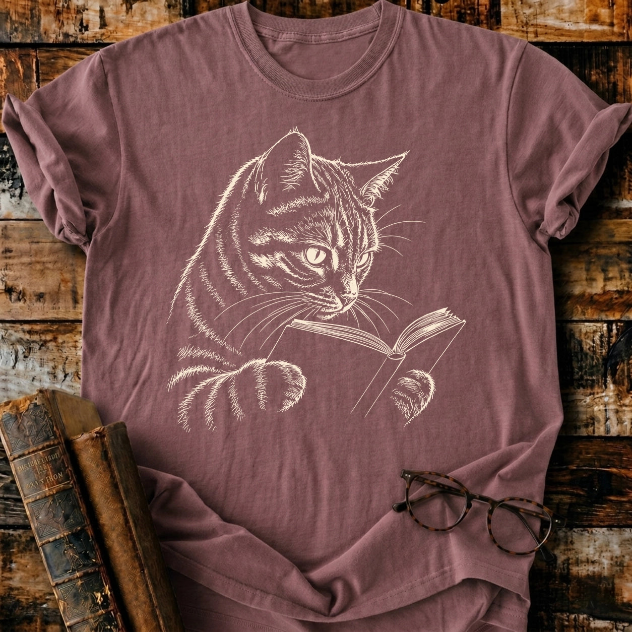 Tabby Cat Reading T-Shirt