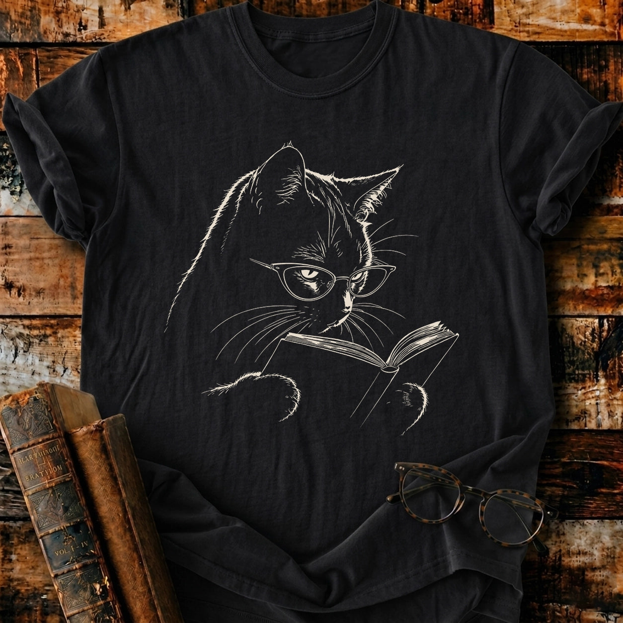 Vintage Reading Cat T-Shirt